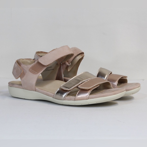 Earth Women's Surreal Tan & Gold Metallic Leather Adjustable Sandals NWT - Picture 4 of 9